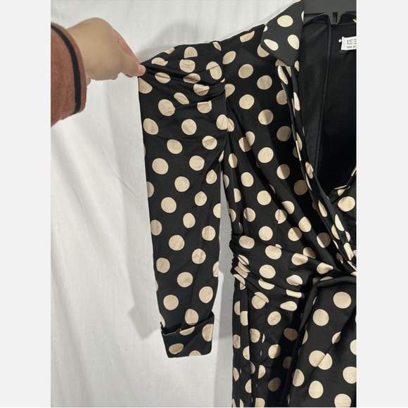 NEW IEENA Mac Duggal [ 0‎ ] Polka Dot Puff Sleeve Soft Tie Tuxedo Dress Black - Picture 13 of 16